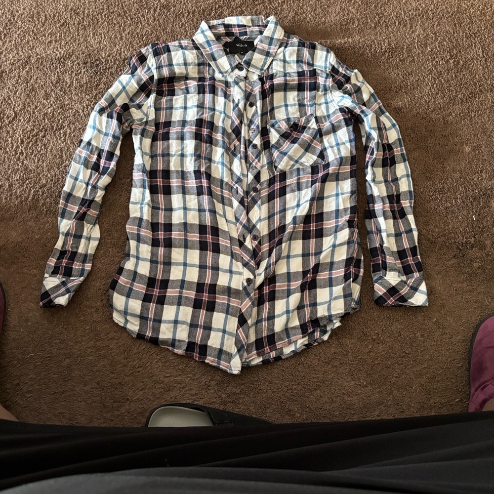 Rails Men's Plaid Shirt - Blue and White Button Down